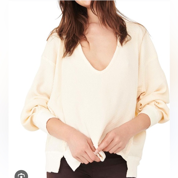 Free People We The Free Buttercup Thermal Top Oversized Small Ecru Waffle Knit - Picture 1 of 12